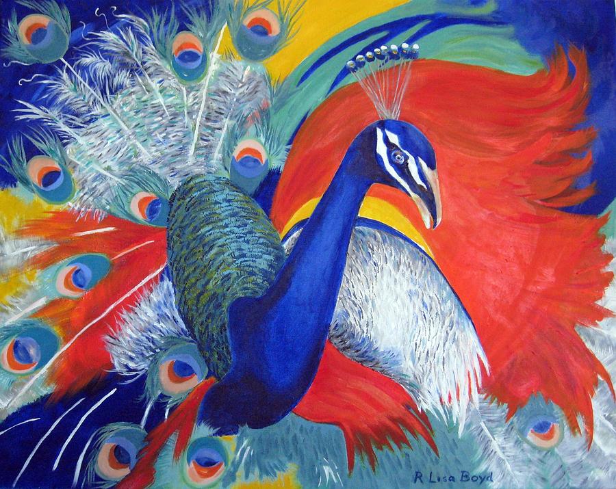 Peacock Painting - Flamboyant Peacock by Lisa Boyd