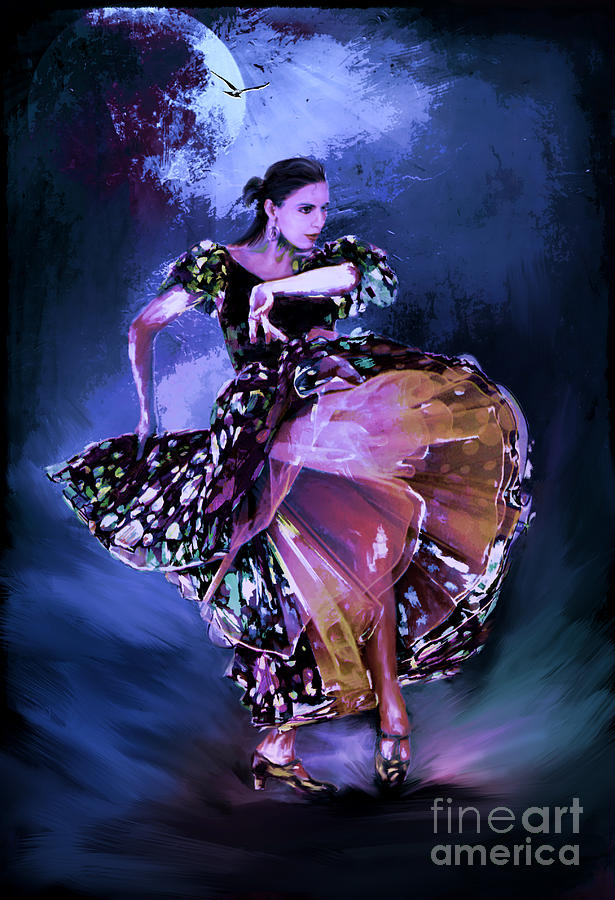 Dance Painting - Flamenco in the moonlight by Andrzej Szczerski