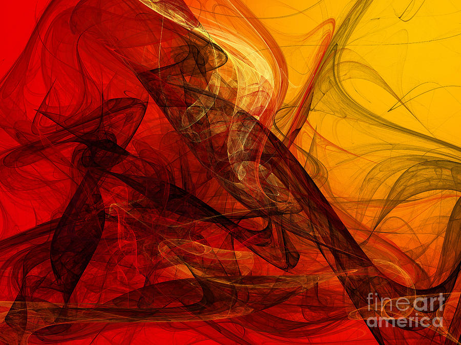 Flaming Fractals On Red And Gold Digital Art by Andee Design
