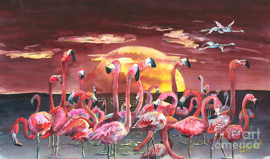 Flamingo Painting - Flamingo Circus by David Ignaszewski