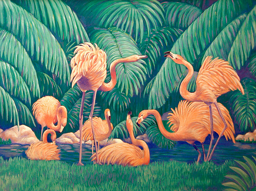 Flamingo Dance Painting by Audrey Peaty