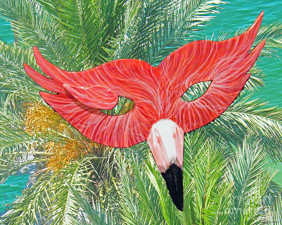 Flamingo Mask 2 Mixed Media by Lizi Beard-Ward