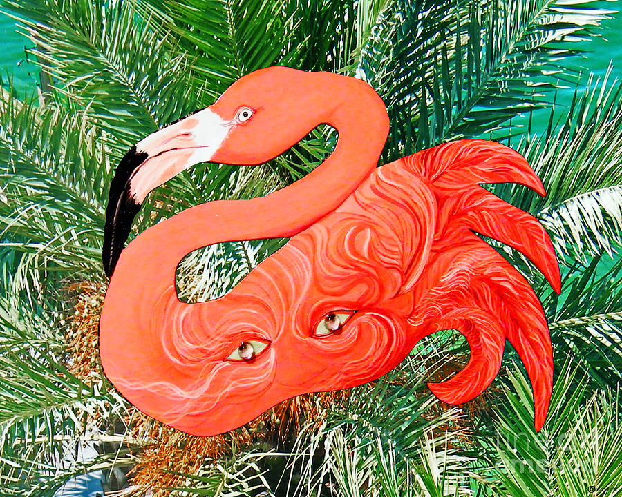 Flamingo Mask 5 Mixed Media by Lizi Beard-Ward