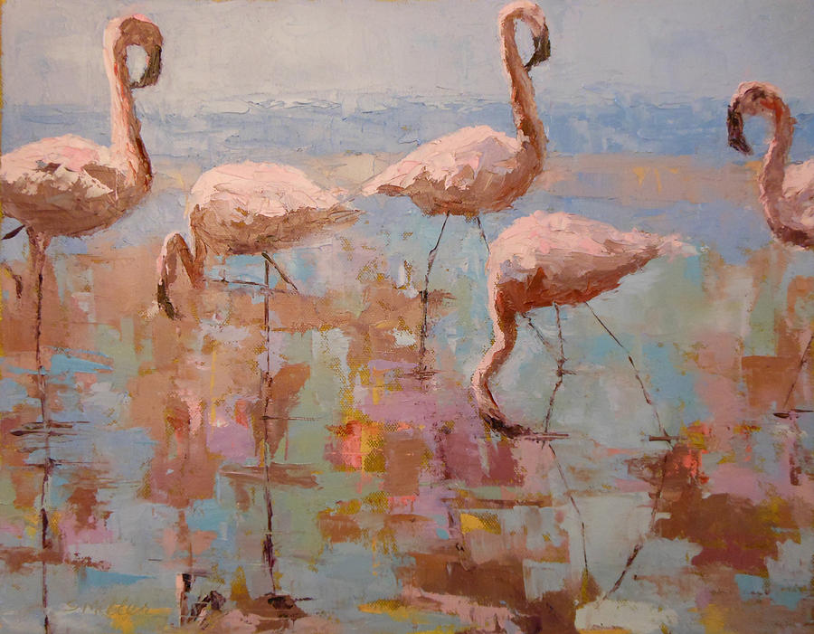 Flamingoes Painting by Sylvia Miller