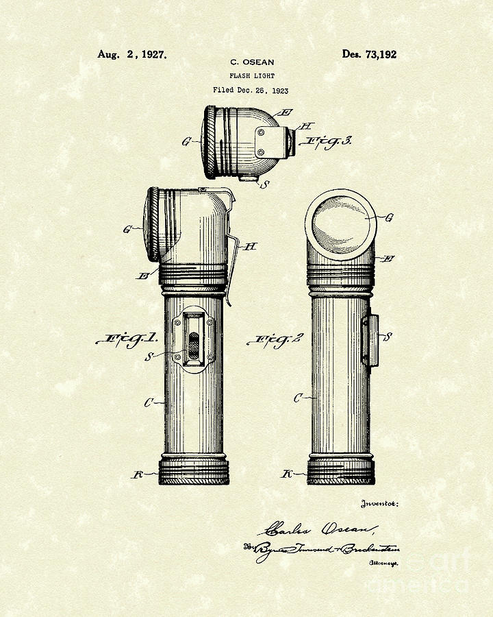 Flash Light 1927 Patent Art  Drawing by Prior Art Design