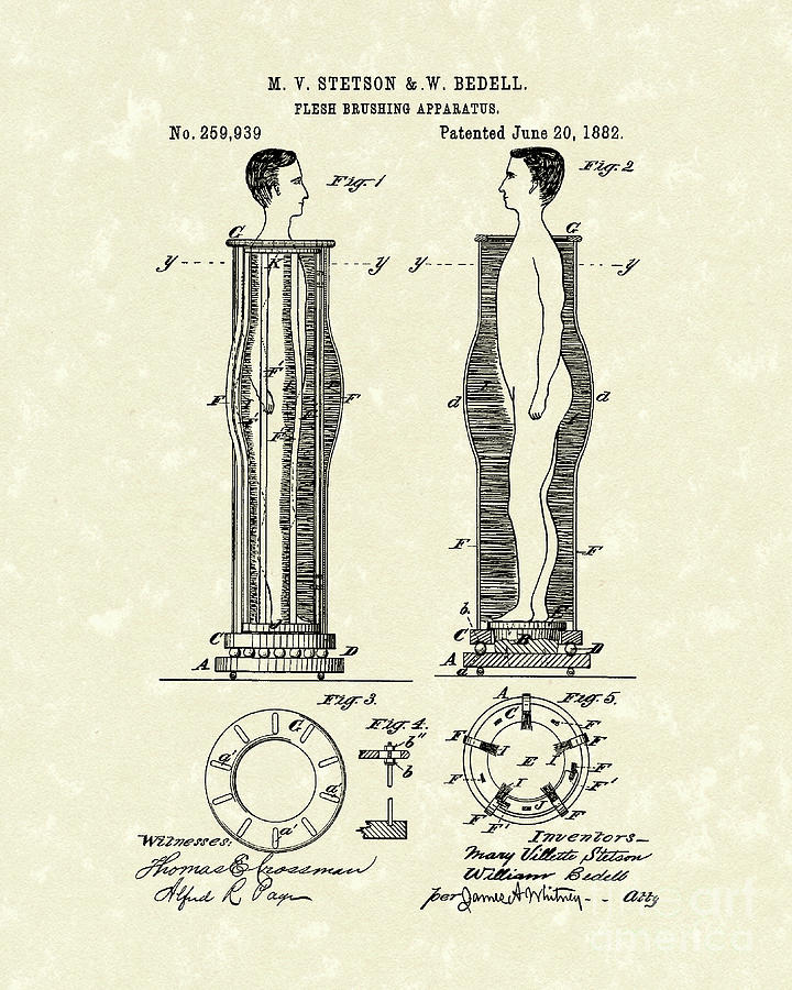 Flesh Brushing Apparatus 1882 Patent Art Drawing by Prior Art Design