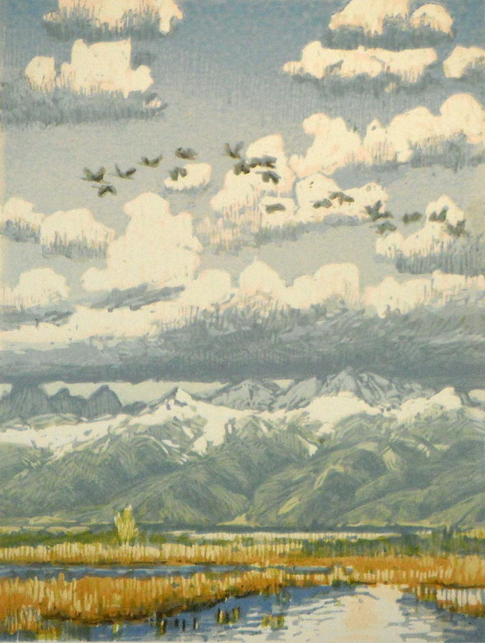 Mountain Painting - Flight Of Cranes by Leon Loughridge