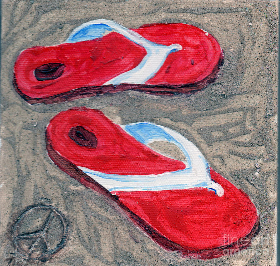 Flipflops with Peace Sign Painting by Doris Blessington