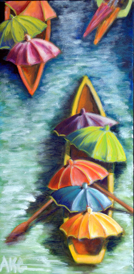 Floating Umbrellas Painting by AnneKarin Glass