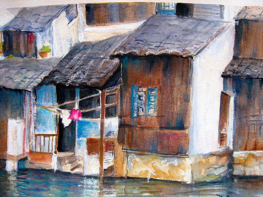 Floating Village-China Painting by Myra Evans