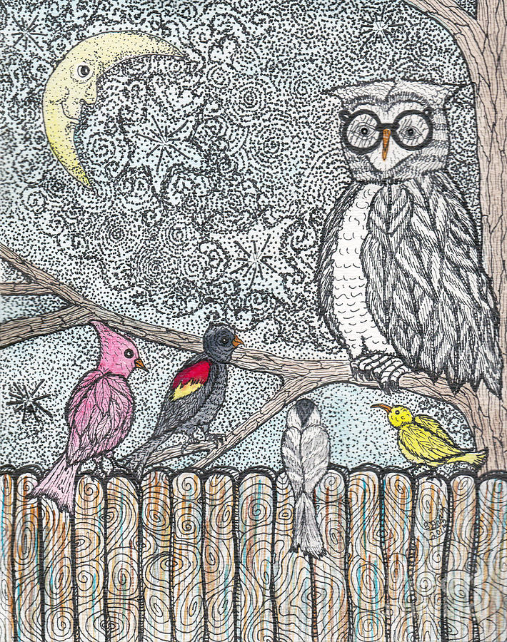Owl Mixed Media - Flock Together by Barbra Drasby