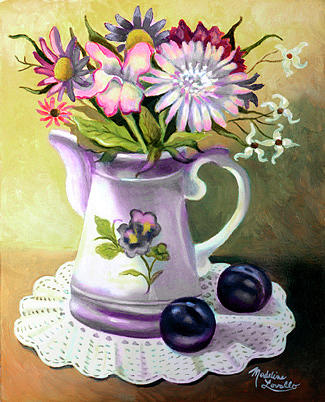Floral With Plumbs Painting by Madeline  Lovallo