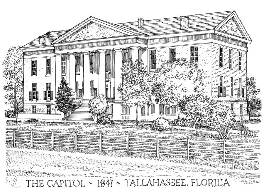Florida Capitol 1847 Drawing by Audrey Peaty