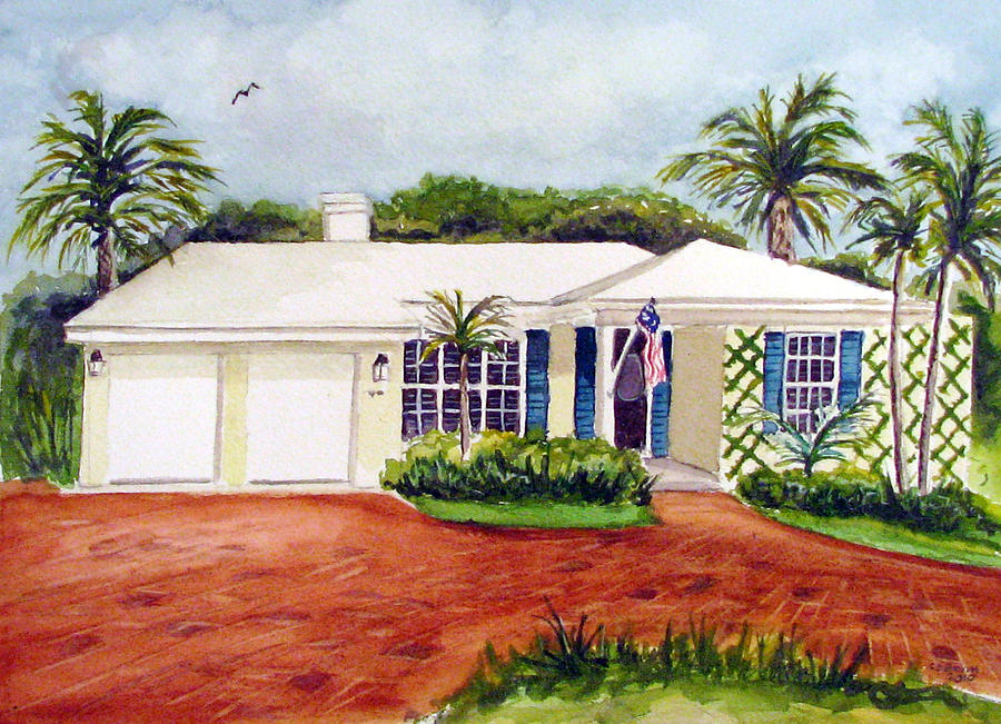 Flag Painting - Florida house by Clara Sue Beym