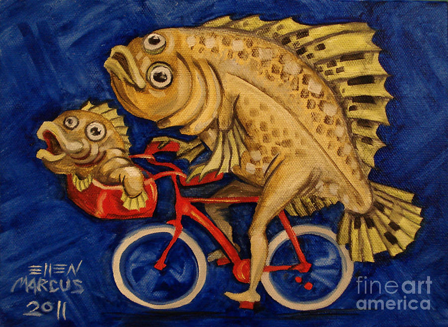 Bicycle Painting - Flounder On A Bike by Ellen Marcus