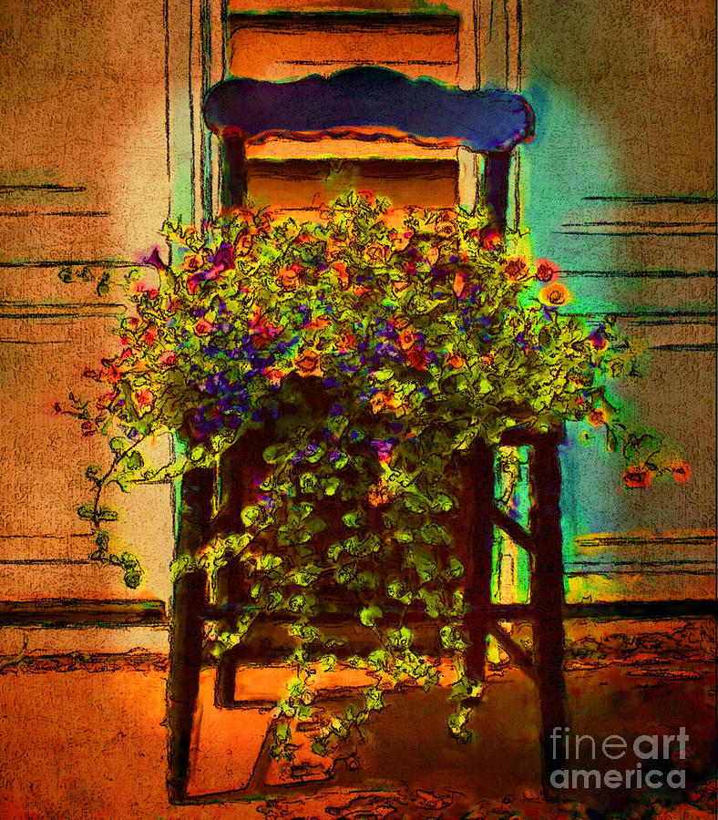 Flower Chair Aged Painting by Smilin Eyes Treasures