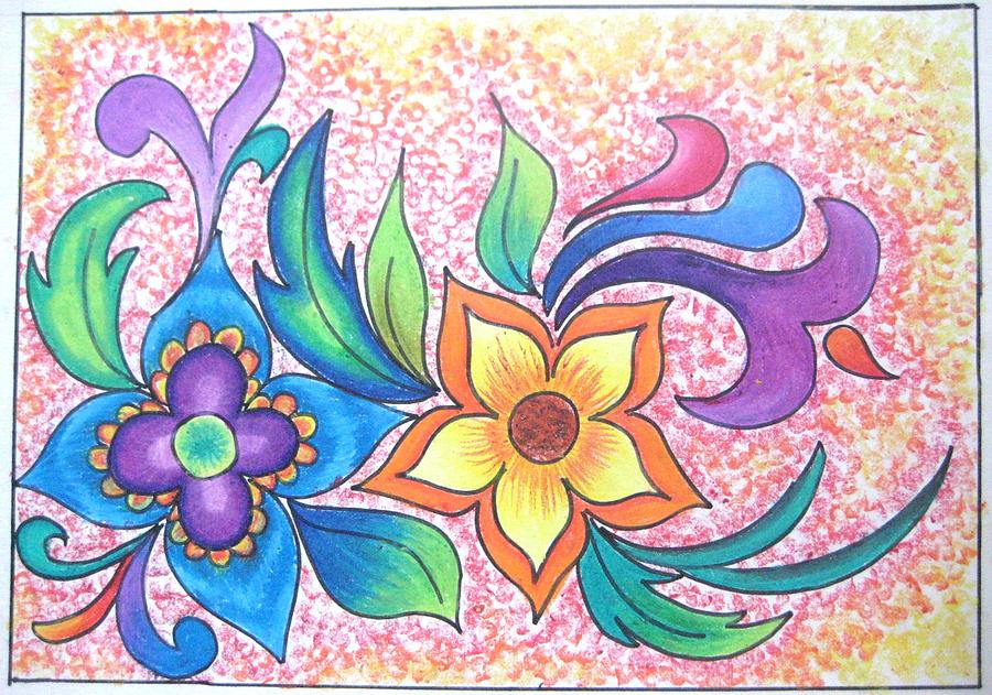 Flower Design with Colour Pencil Drawing For Kids - YouTube