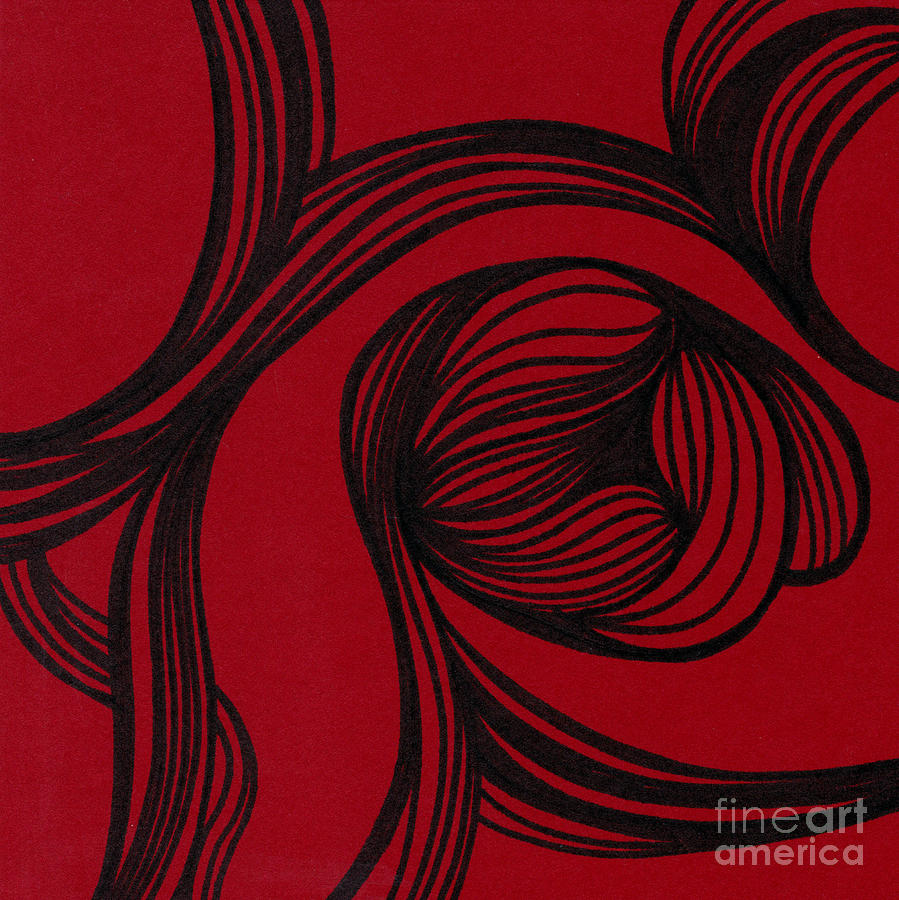 Abstract Drawing - Flower on red by HD Connelly