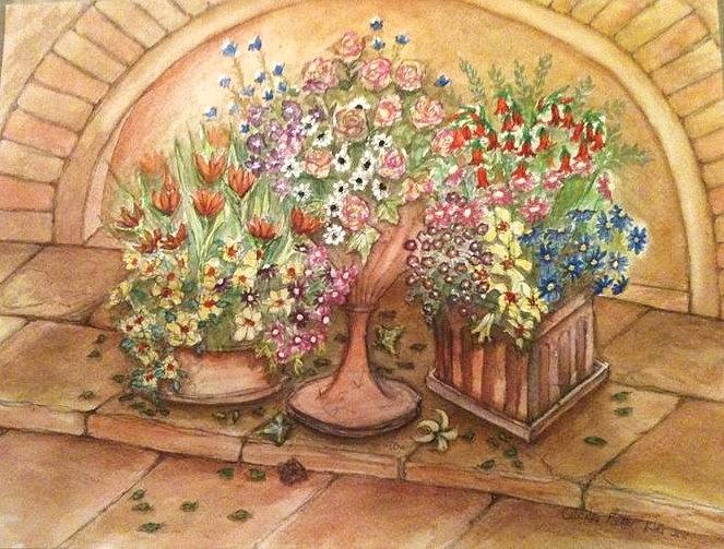 Flower pots 2 Painting by Cecilia Putter