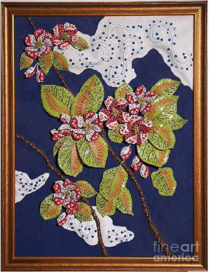 Genuine Leather Painting - Flowering Apple Tree by Iryna Fedasiuk