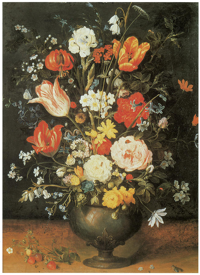 Tulip Painting - Flowers in a Metal Vase by Jan Brueghel The Younger