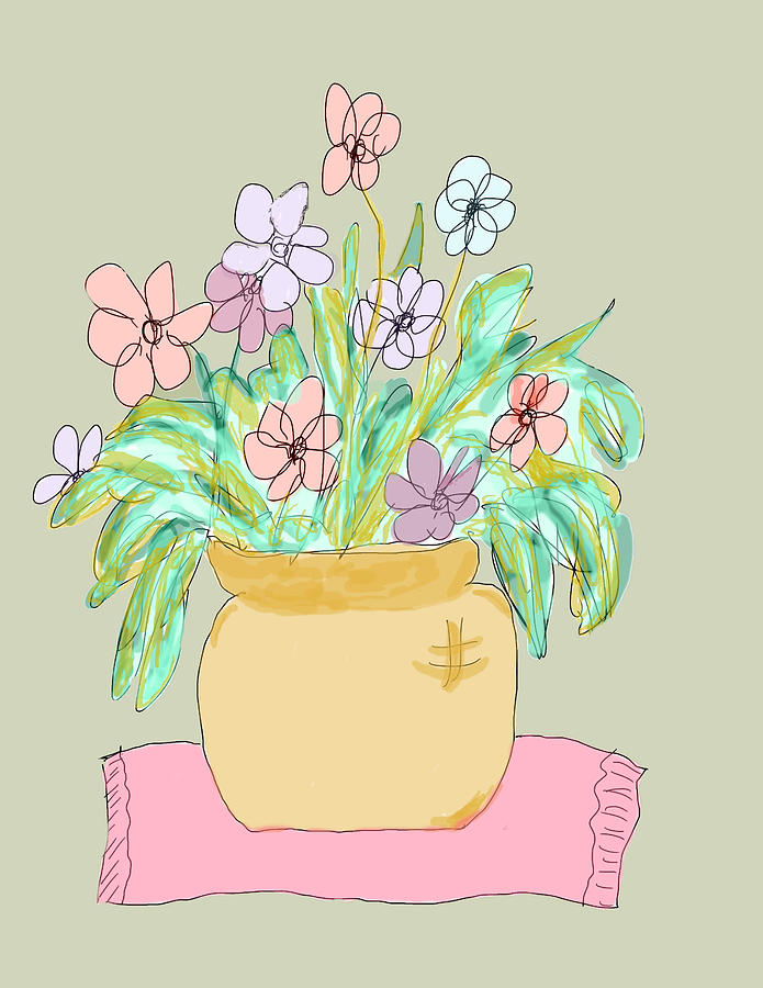 Flowers in a Pot Drawing by Rosalie Scanlon