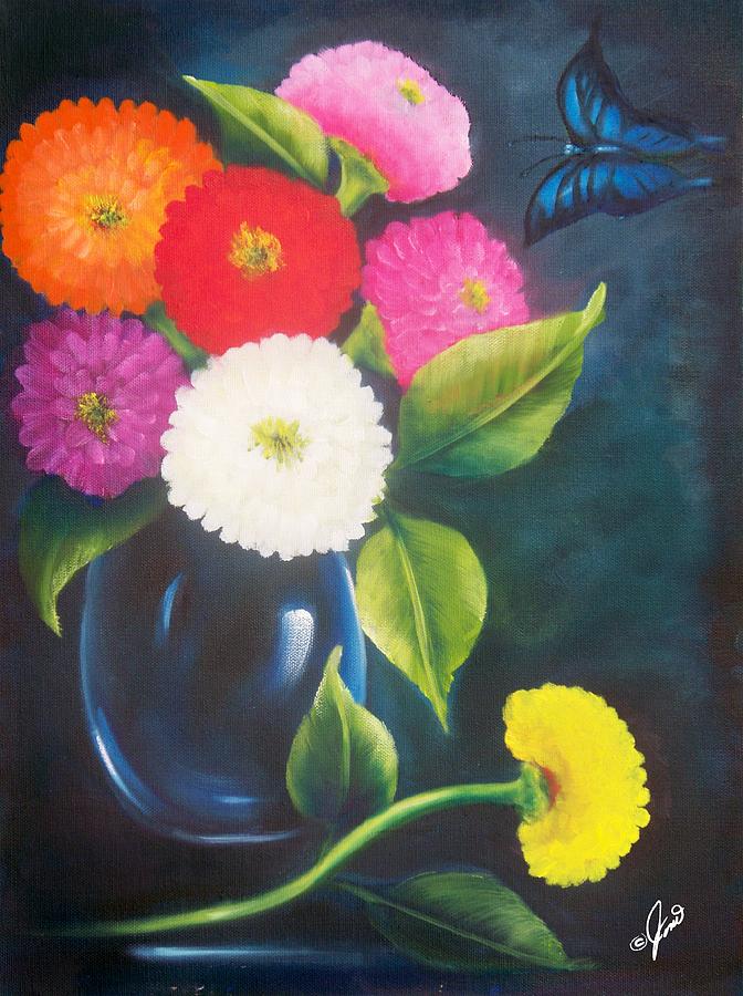 Flowers in Blue Vase Painting by Joni McPherson