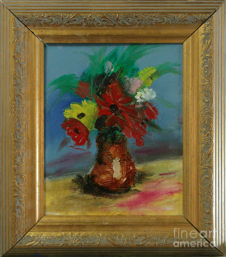 Flower Painting - Flowers in gold frame by David Abse