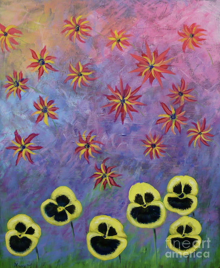 Flowers Singing Painting by Monika Shepherdson