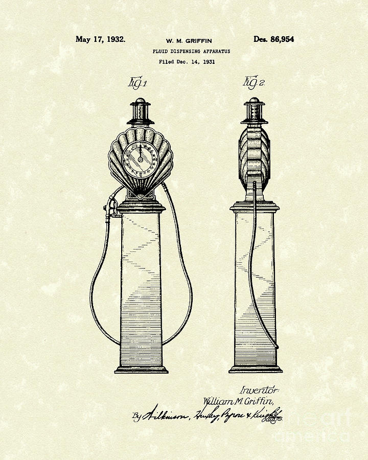 Fluid Pump 1932 Patent Art Drawing by Prior Art Design