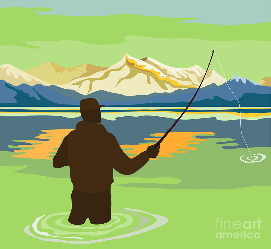 Fisherman Digital Art - Fly Fisherman Rod and Reel Retro by Aloysius Patrimonio