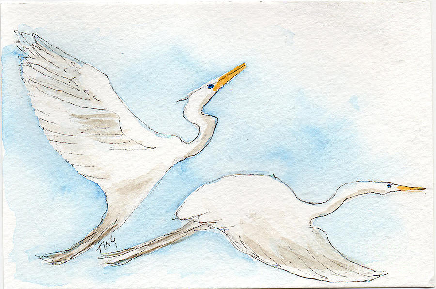 Flying Egrets Painting by Doris Blessington