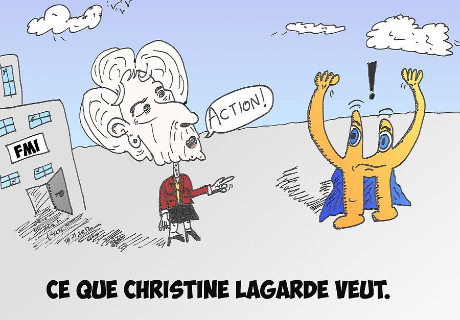 Christine Lagarde Mixed Media - FMI vs Euro caricature by OptionsClick BlogArt