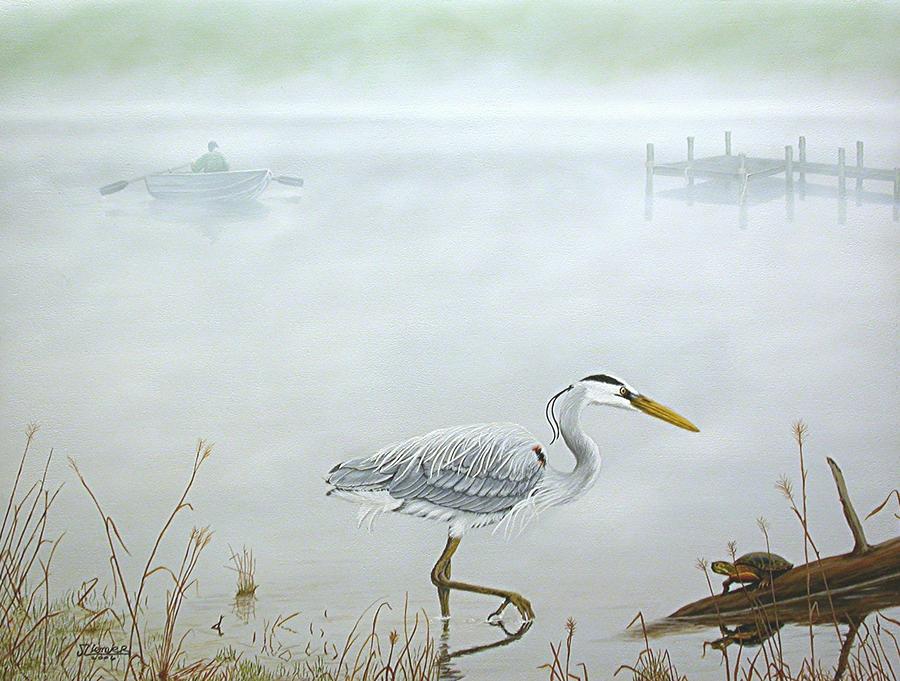 Wildlife Painting - Foggy Morning Escape by Jim Ziemer