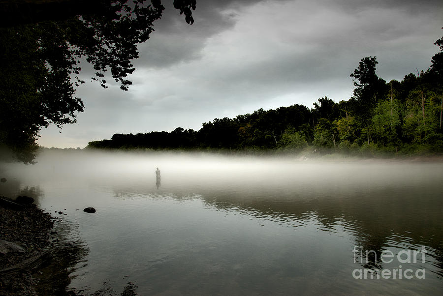 Foggy River Fishing Photograph