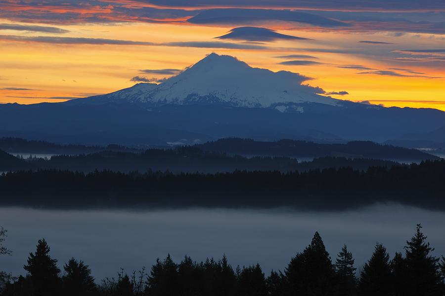 Foggy Sunrise Over Mount Hood Mount Photograph by Craig Tuttle - Pixels