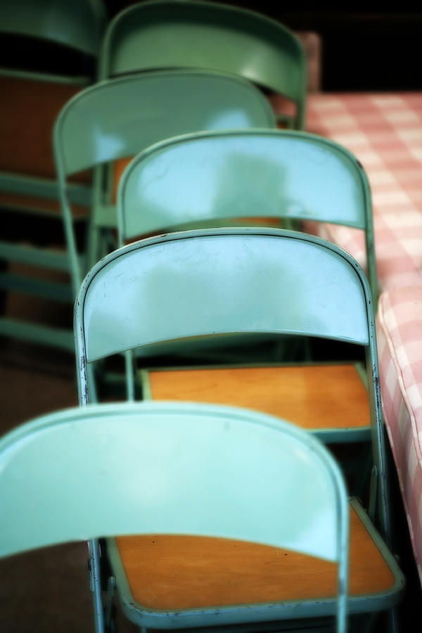Turquoise and Wood Folding Chairs Photograph by Marilyn Hunt
