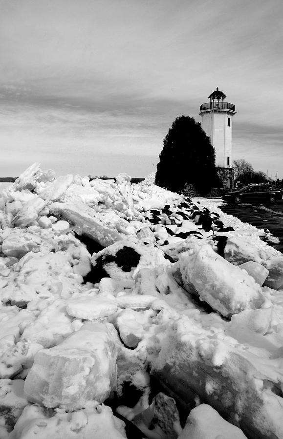 FOND DU LAC LIGHTHOUSE IN BLACK and WHITE Photograph by Janice Adomeit