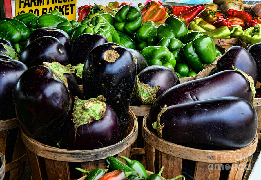 Food - Farm Fresh - Eggplant and Peppers Photograph by Paul Ward