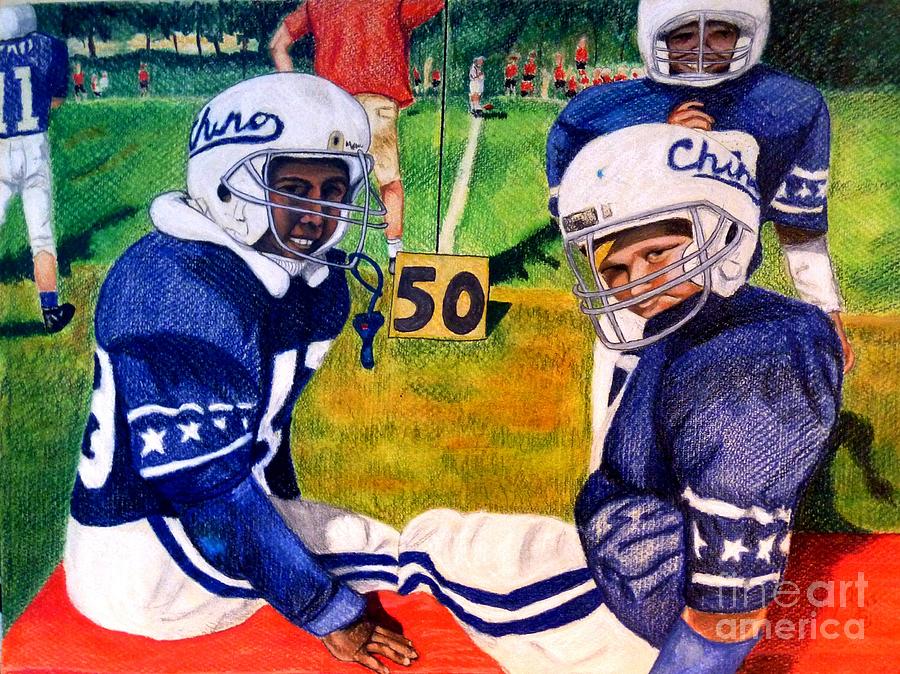 Football Buddies Painting by Linda Gustafson-Newlin