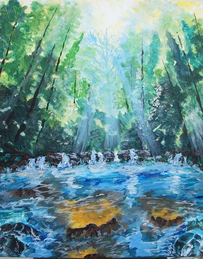 Landscape Painting - Forest Waterfall by Robert Gross