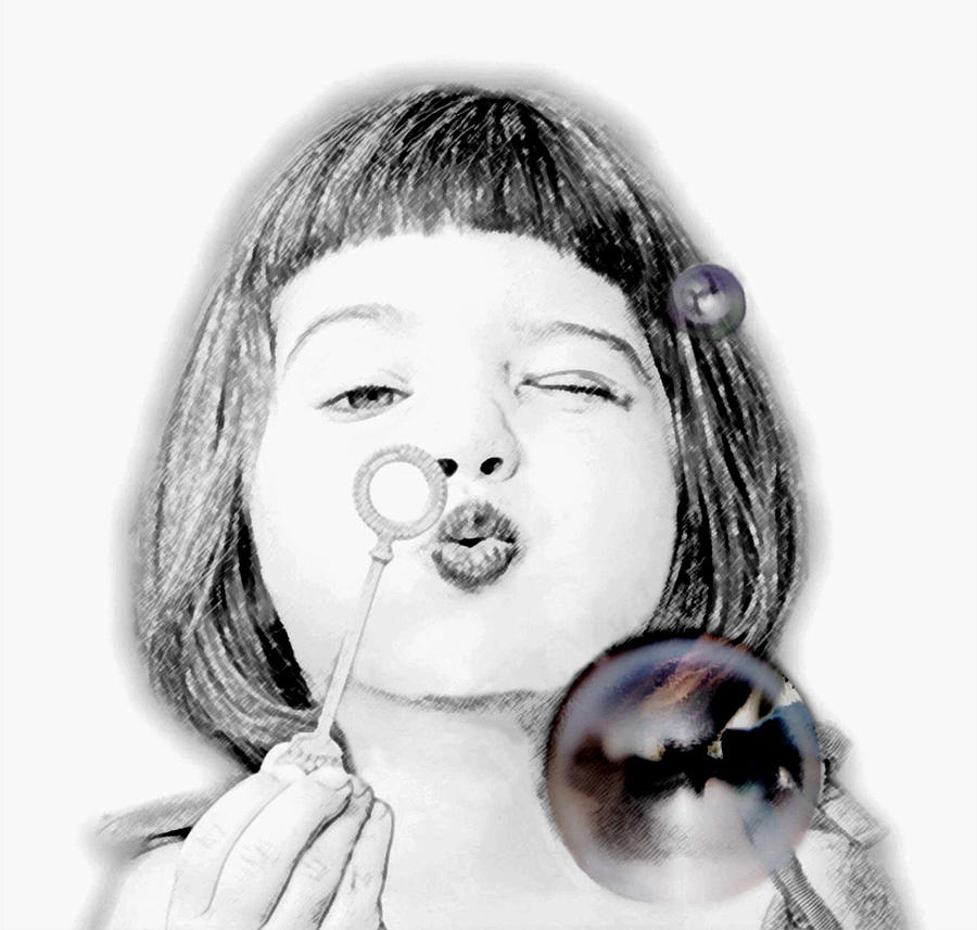 Urban Kids - Girl blowing Bubbles Drawing by Catherine Wallace | Saatchi Art