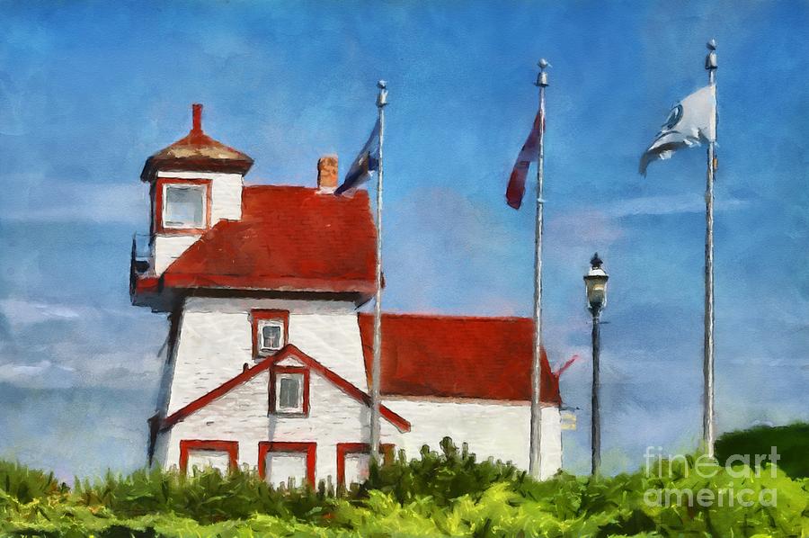 Fort Point Lighthouse in Liverpool Nova Scotia Canada Digital Art by Mary Warner