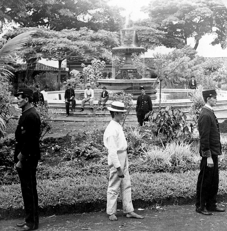 Fountain and Plaza in Heredia - Costa Rica - c 1902 Photograph by International  Images