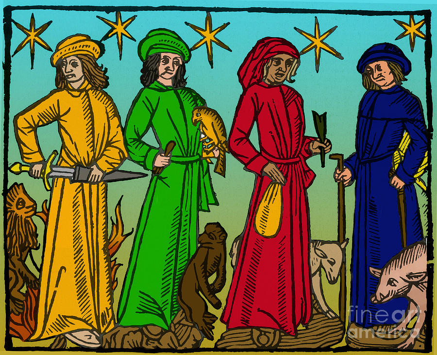 Four Temperaments, Medieval Woodcut Photograph by Science Source