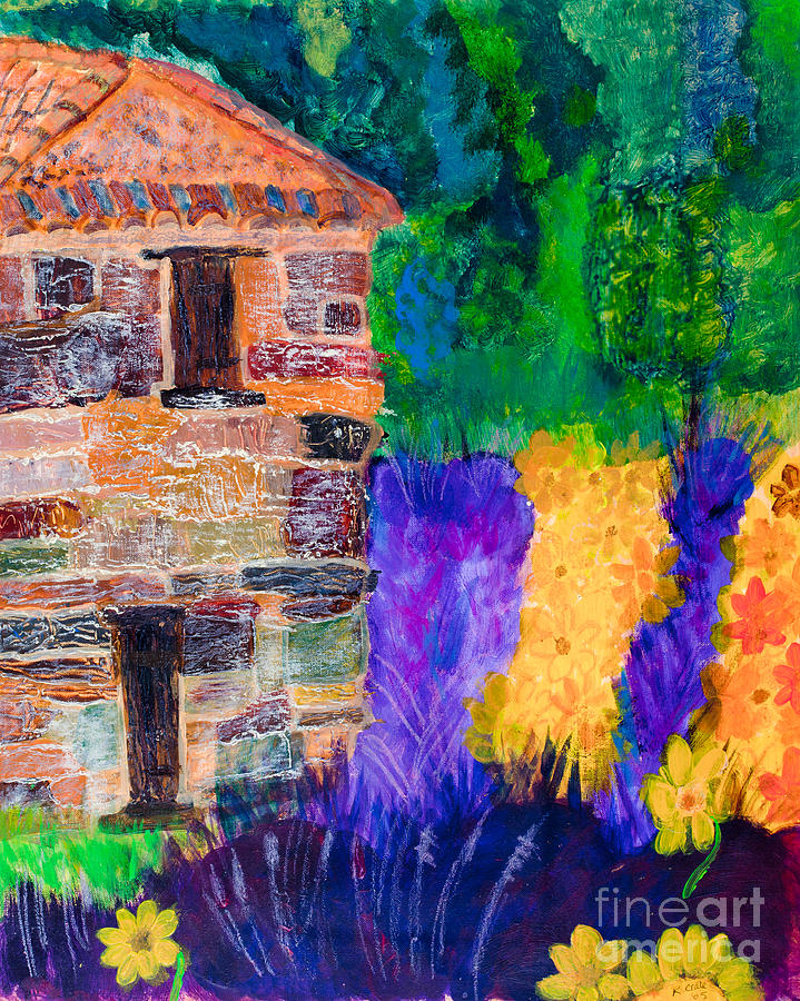 French lavendar and stone house  Painting by Simon Bratt