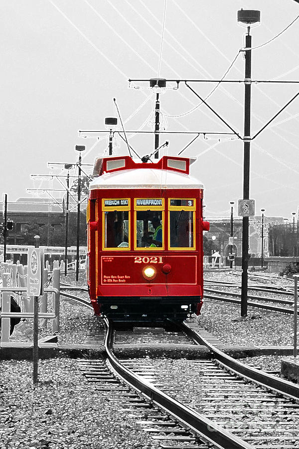 French Quarter French Market Cable Car New Orleans Color Splash Black and White with Accented Edges Digital Art by Shawn OBrien