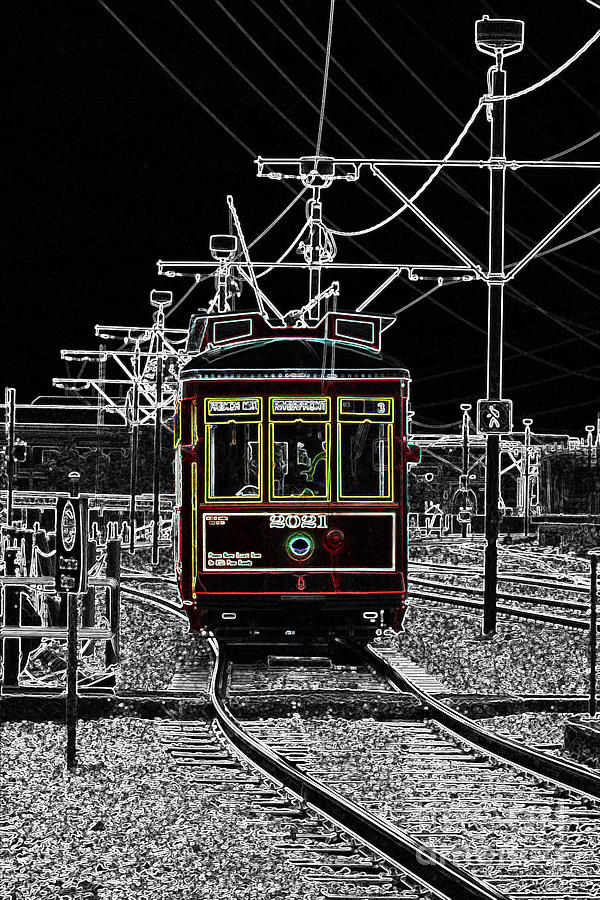 French Quarter French Market Cable Car New Orleans Color Splash Black and White with Glowing Edges Digital Art by Shawn OBrien