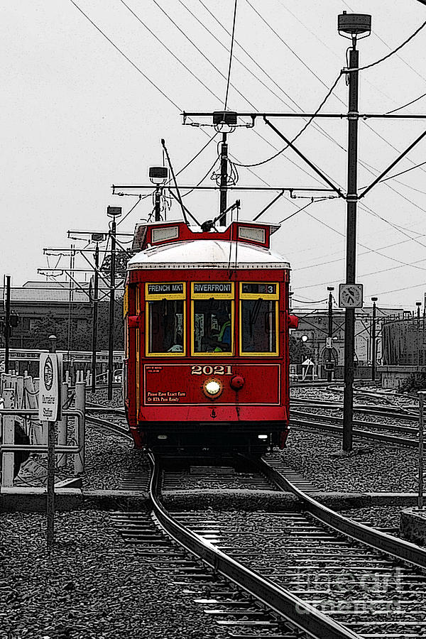 French Quarter French Market Cable Car New Orleans Color Splash Black and White with Poster Edges Digital Art by Shawn OBrien
