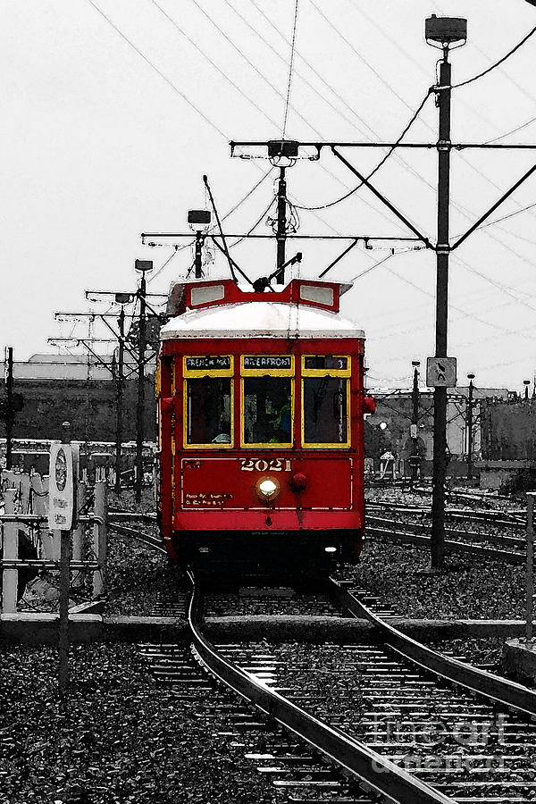French Quarter French Market Cable Car New Orleans Color Splash Black and White with Watercolor Digital Art by Shawn OBrien